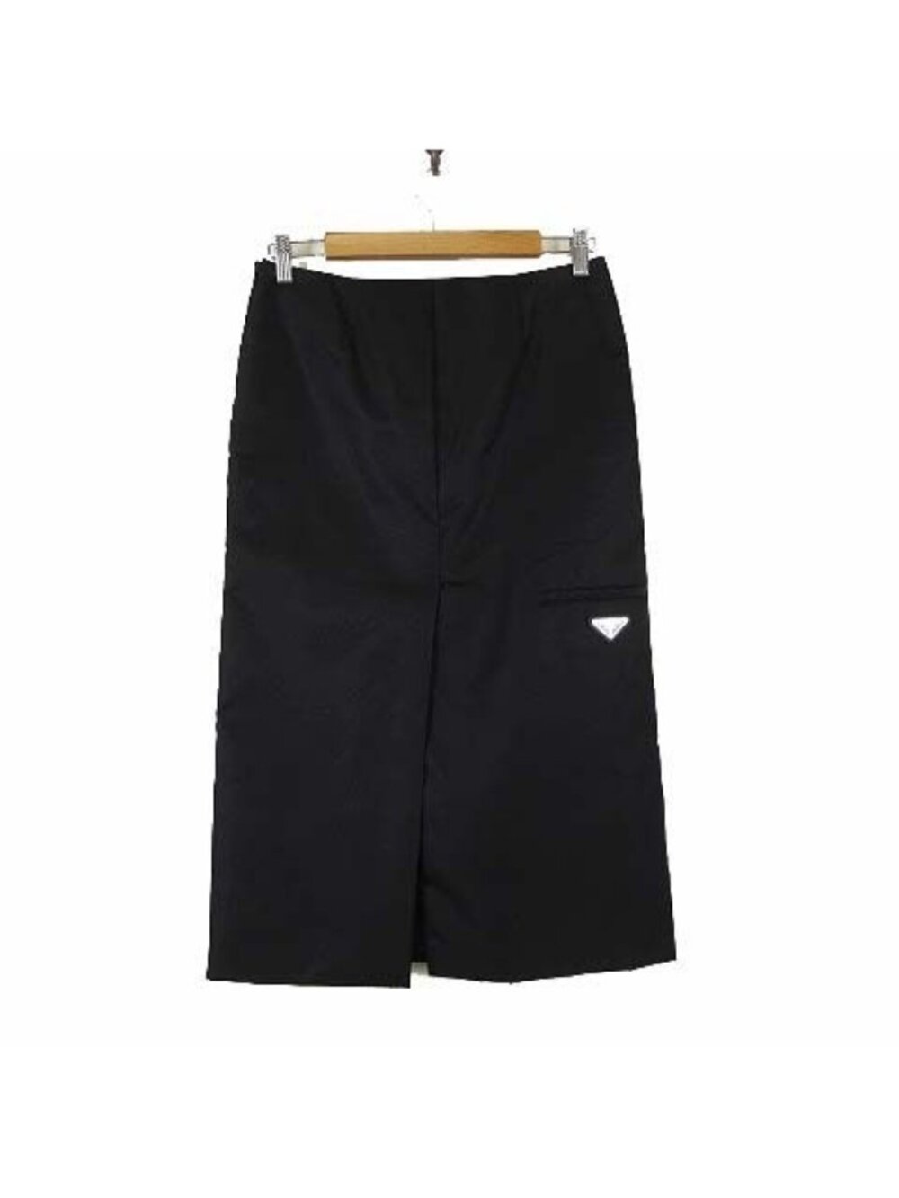 Prada Re-Nylon Triangle Logo Skirt Center Slit Long M Black 38